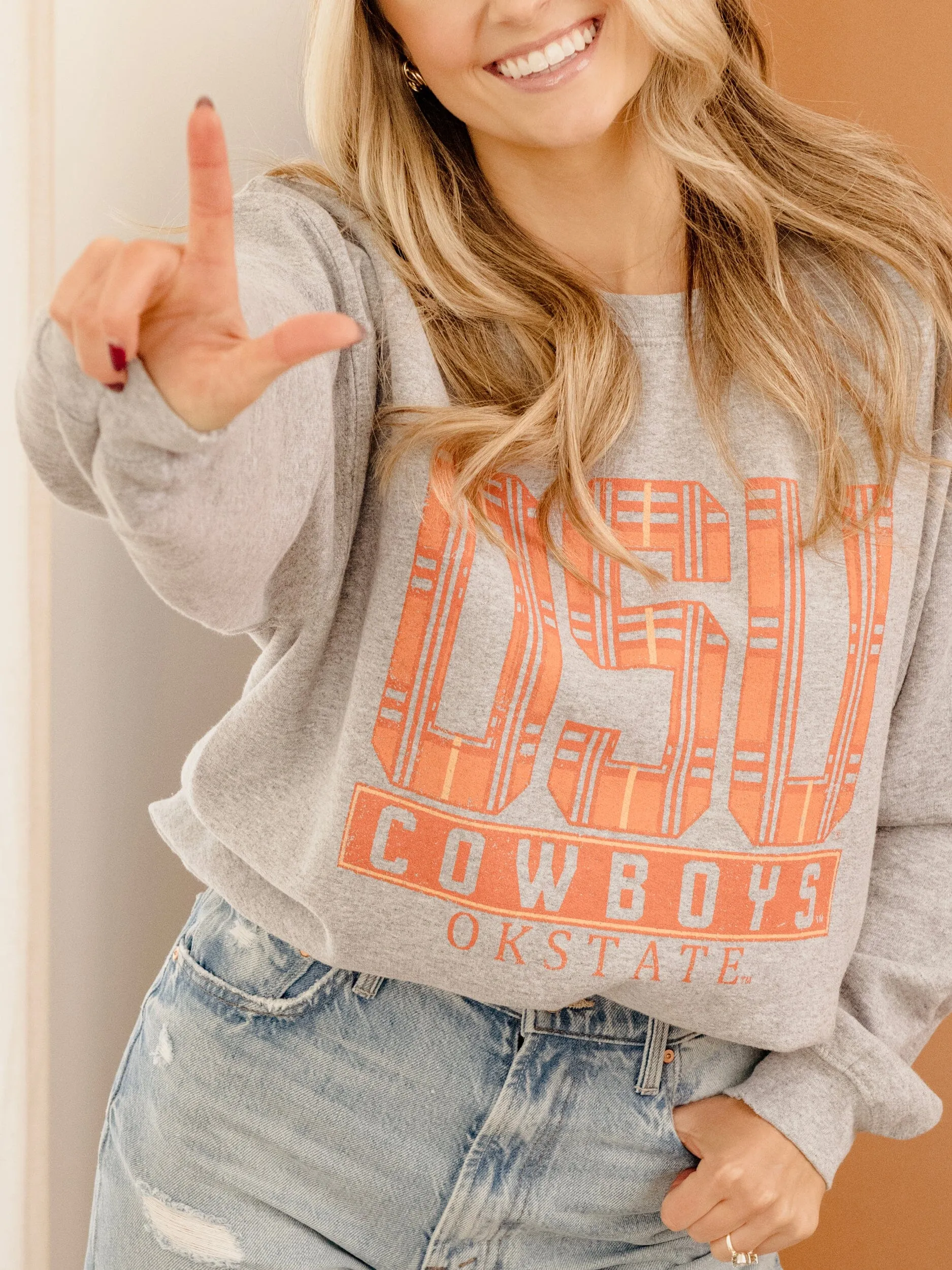 OSU Cowboys Preppy Plaid Gray Thrifted Sweatshirt