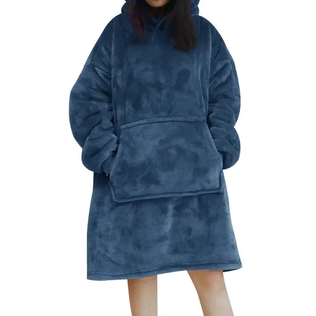 Oversized Hoodie Blanket With Sleeves Sweatshirt Plaid Winter Fleece Hoody Women Pocket Female Hooded Sweat Oversize Femme