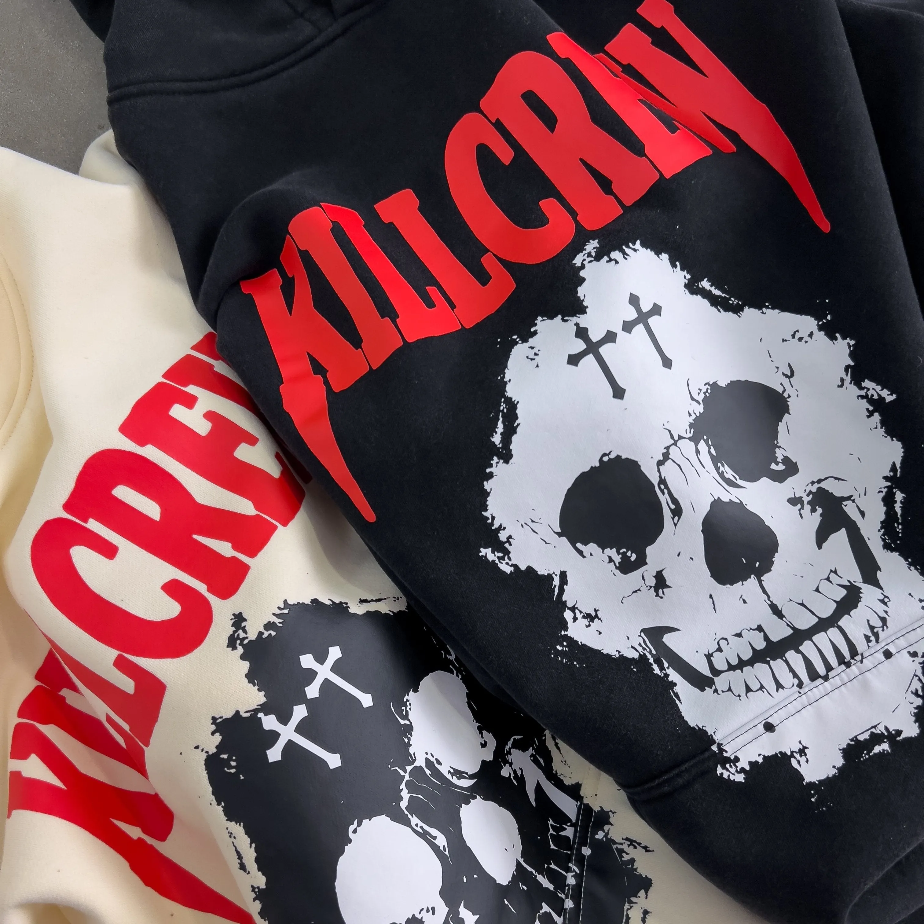 OVERSIZED LUX "KILL CREW SKULL" HOODIE - BLACK / RED