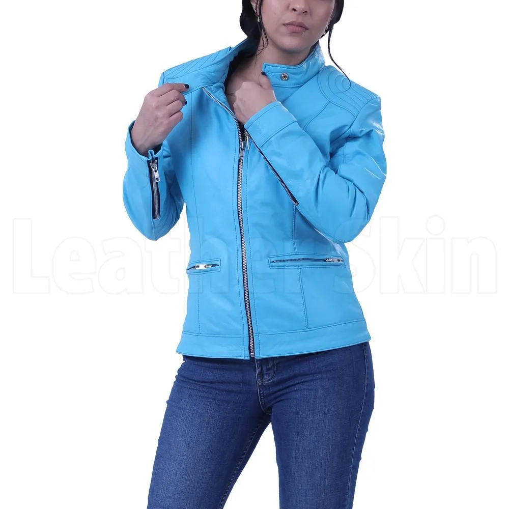 Rebecca Sky Blue Leather Jacket