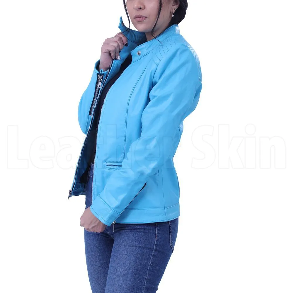 Rebecca Sky Blue Leather Jacket