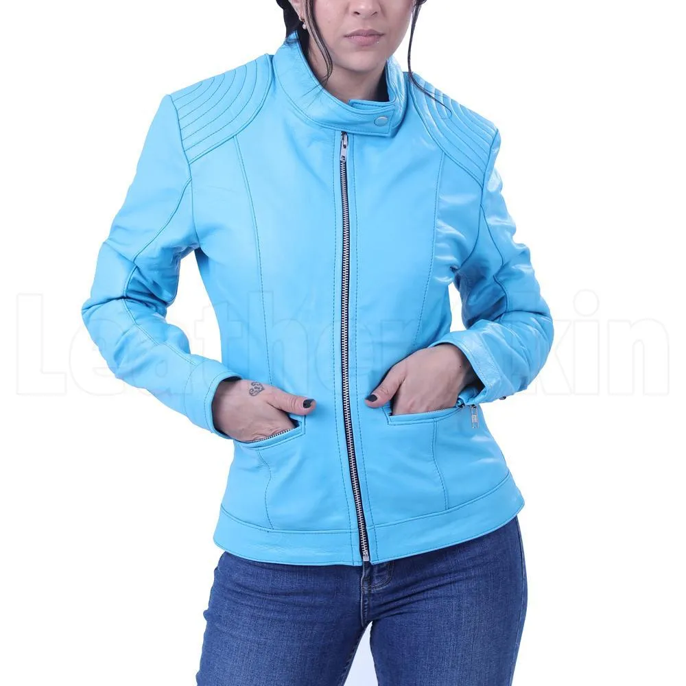 Rebecca Sky Blue Leather Jacket