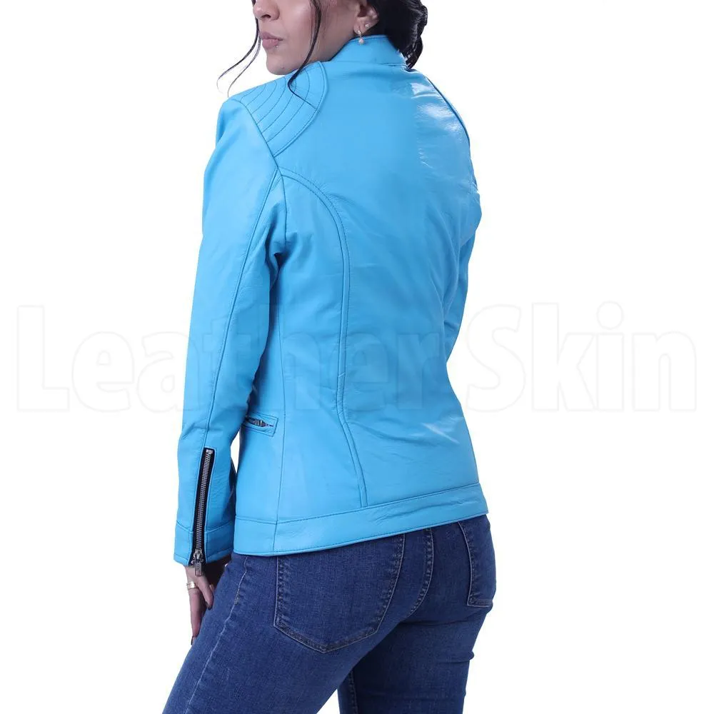 Rebecca Sky Blue Leather Jacket