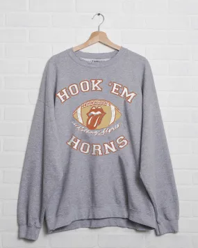 Rolling Stones Hook Em Horns Football Lick Gray Thrifted Sweatshirt