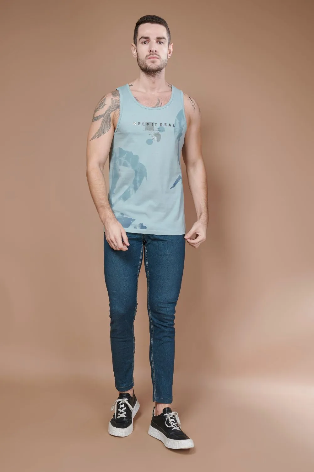 Sleeveless Printed Tank Tees – LT.Blue