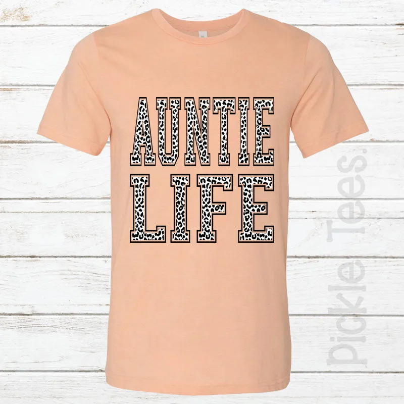 Snow Leopard Auntie Life PEACH Crew Neck Tee