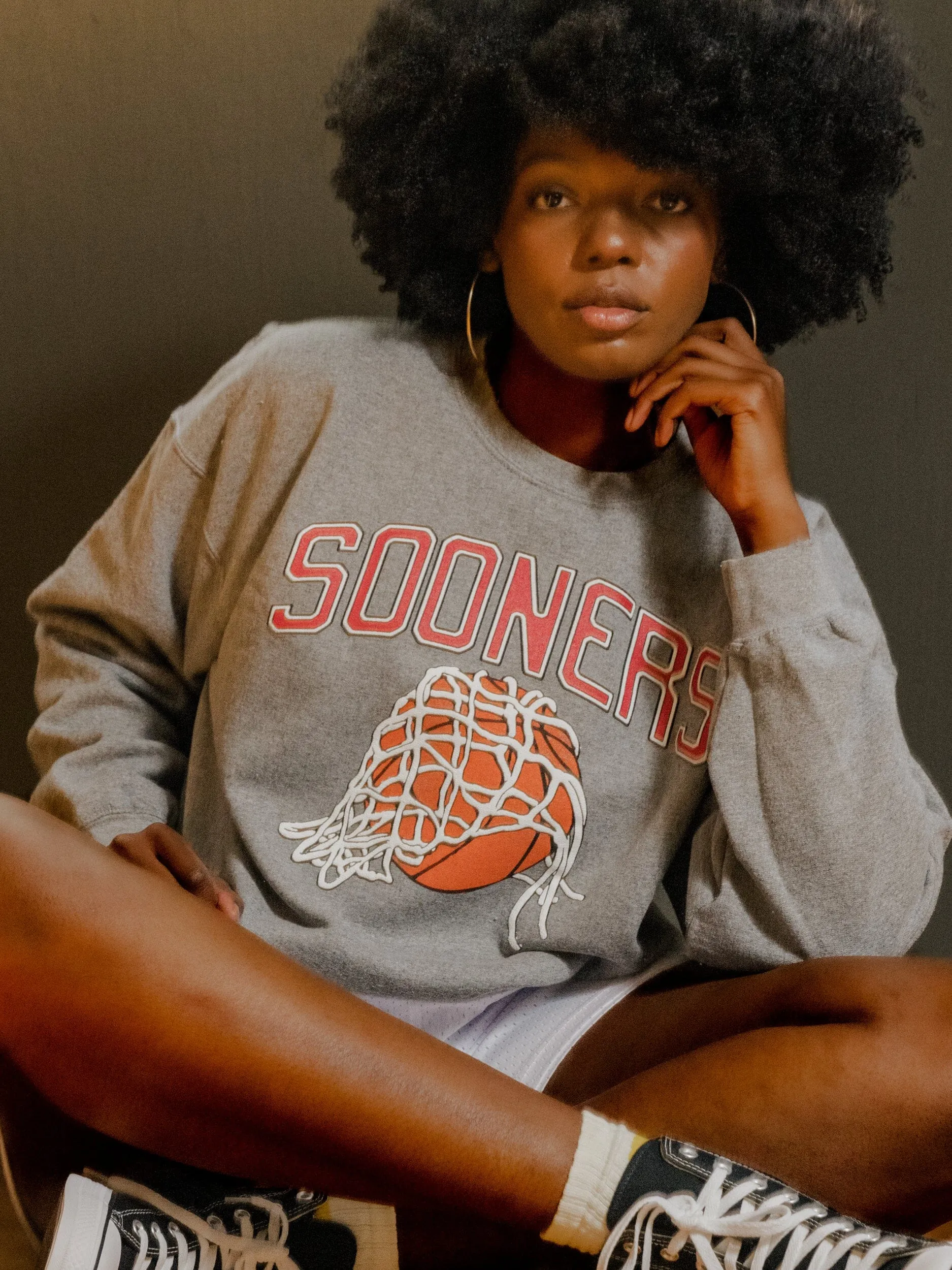 Sooners Basketball Fling Puff Ink Gray Thrifted Sweatshirt