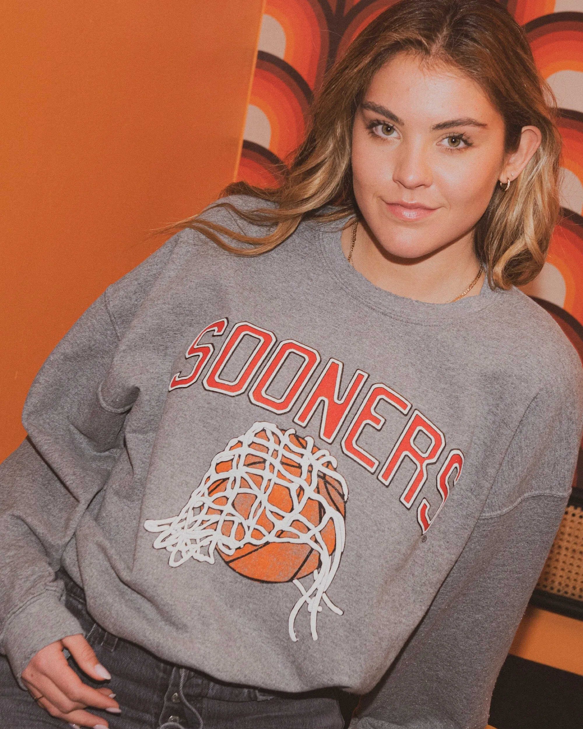 Sooners Basketball Fling Puff Ink Gray Thrifted Sweatshirt