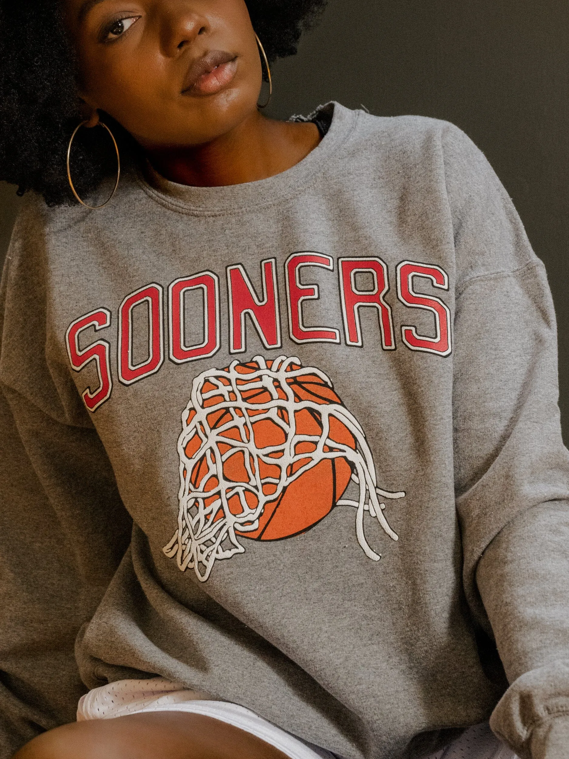 Sooners Basketball Fling Puff Ink Gray Thrifted Sweatshirt