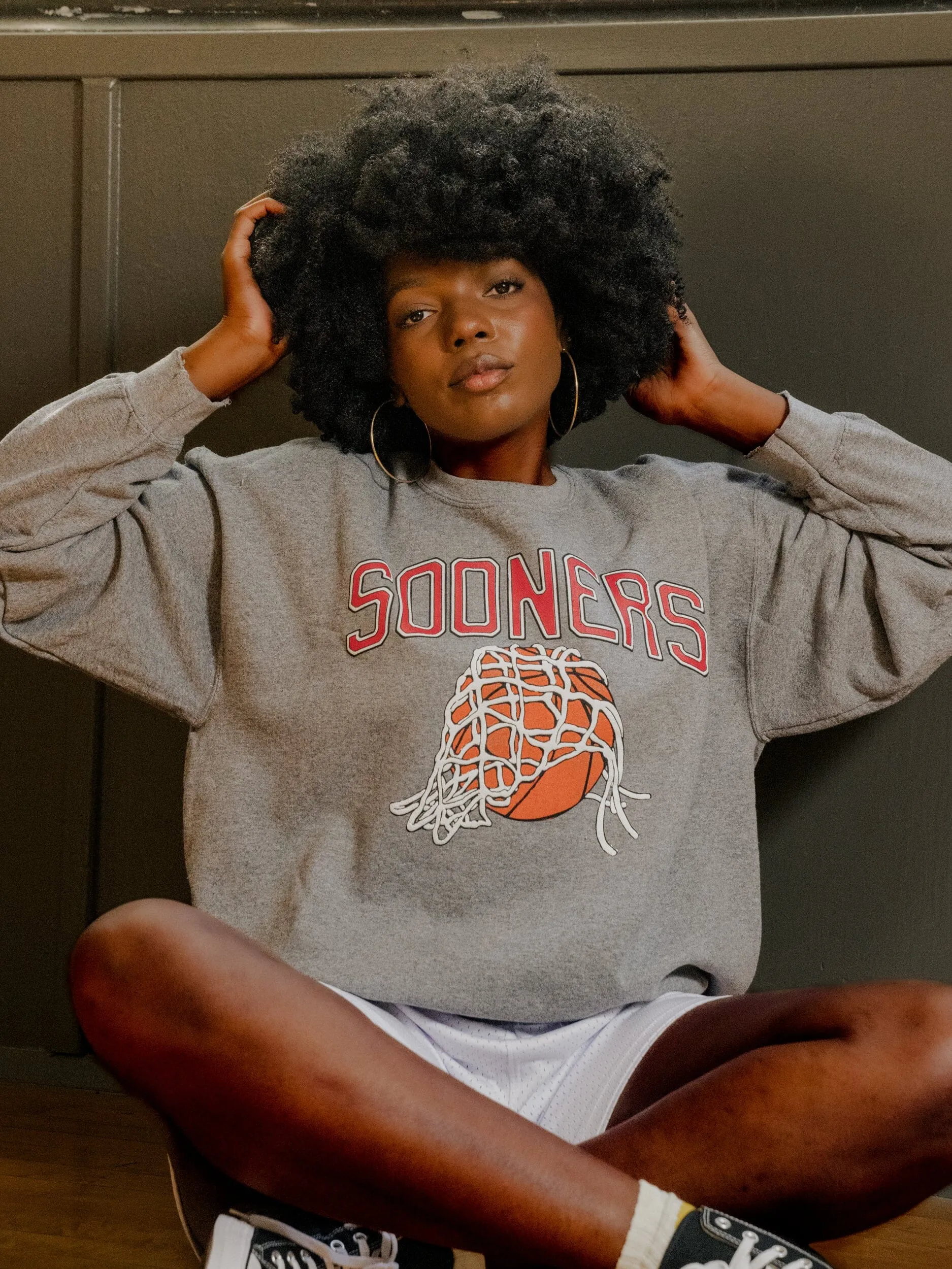 Sooners Basketball Fling Puff Ink Gray Thrifted Sweatshirt