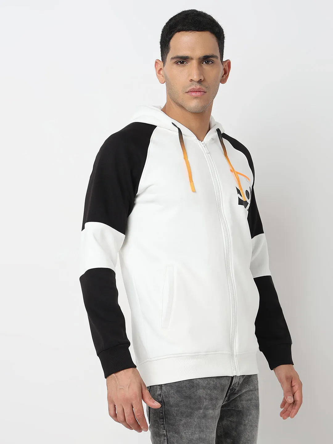 Spykar Hooded Full Sleeves White Sweatshirt For Men