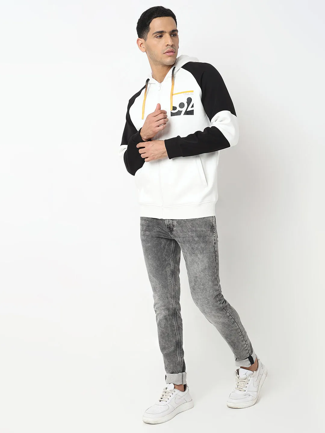 Spykar Hooded Full Sleeves White Sweatshirt For Men