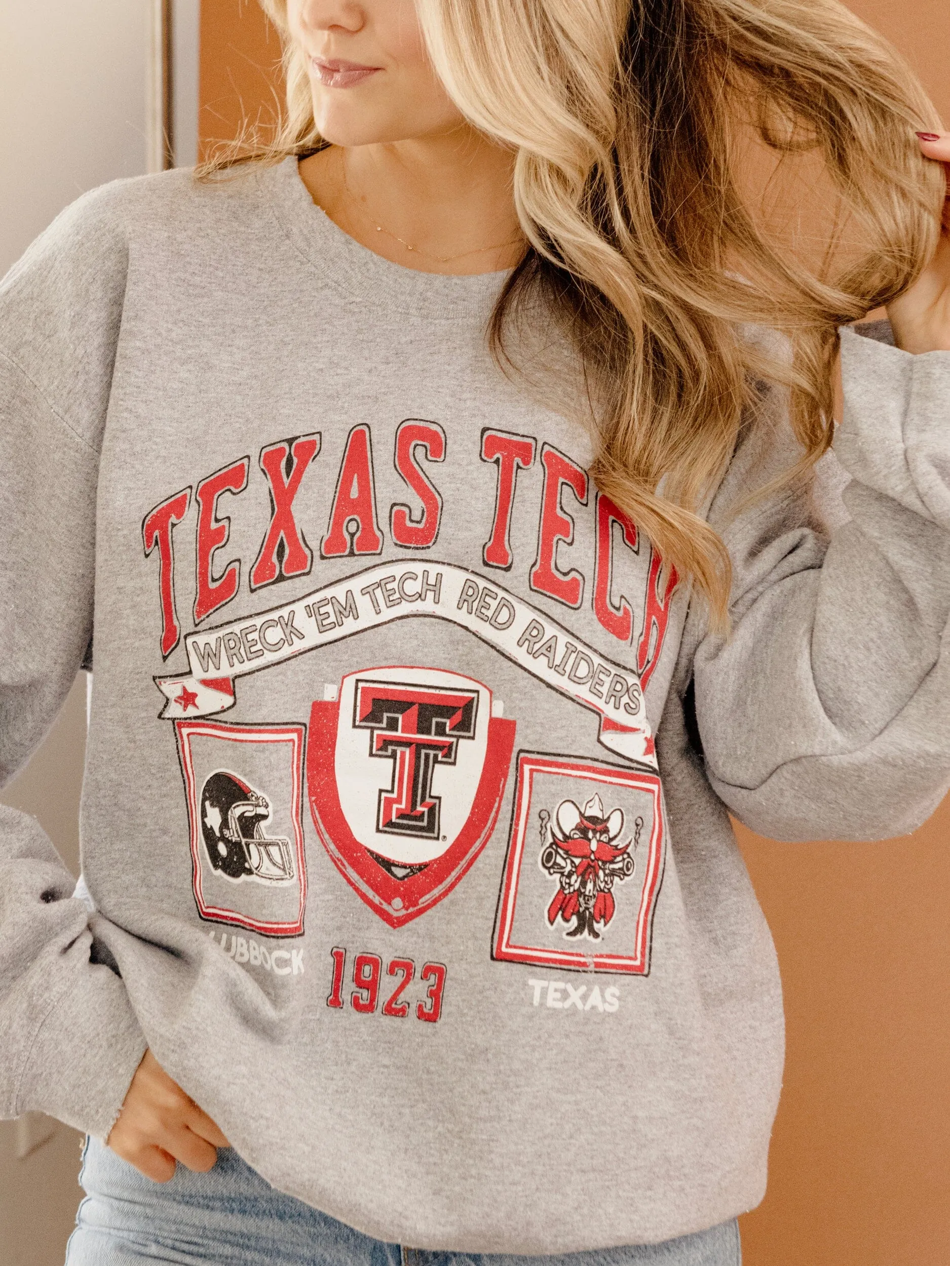 Texas Tech Prep Patch Gray Thrifted Sweatshirt