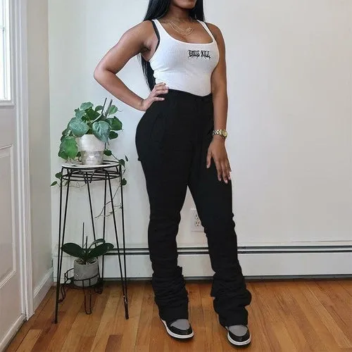 Thick Stacked Sweatpants For Woomen Drawstring High Waisted Trousers