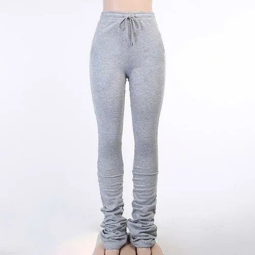 Thick Stacked Sweatpants For Woomen Drawstring High Waisted Trousers