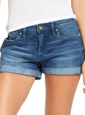 True Blue Women's High Waisted Rolled Hem Distressed Jeans Ripped Denim Shorts