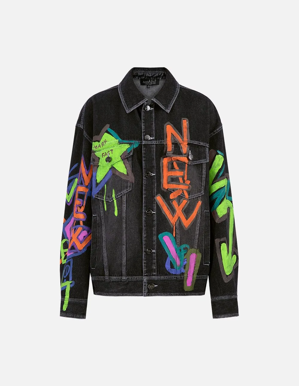 Unisex graffiti print black denim jacket