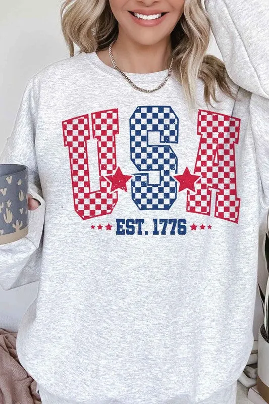 USA CHECKER OVERSIZED GRAPHIC SWEATSHIRT