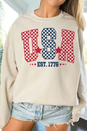 USA CHECKER OVERSIZED GRAPHIC SWEATSHIRT