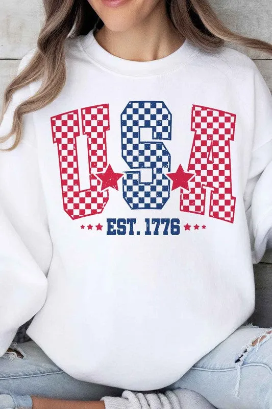 USA CHECKER OVERSIZED GRAPHIC SWEATSHIRT