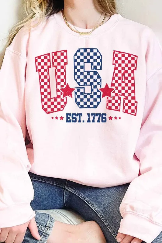 USA CHECKER OVERSIZED GRAPHIC SWEATSHIRT