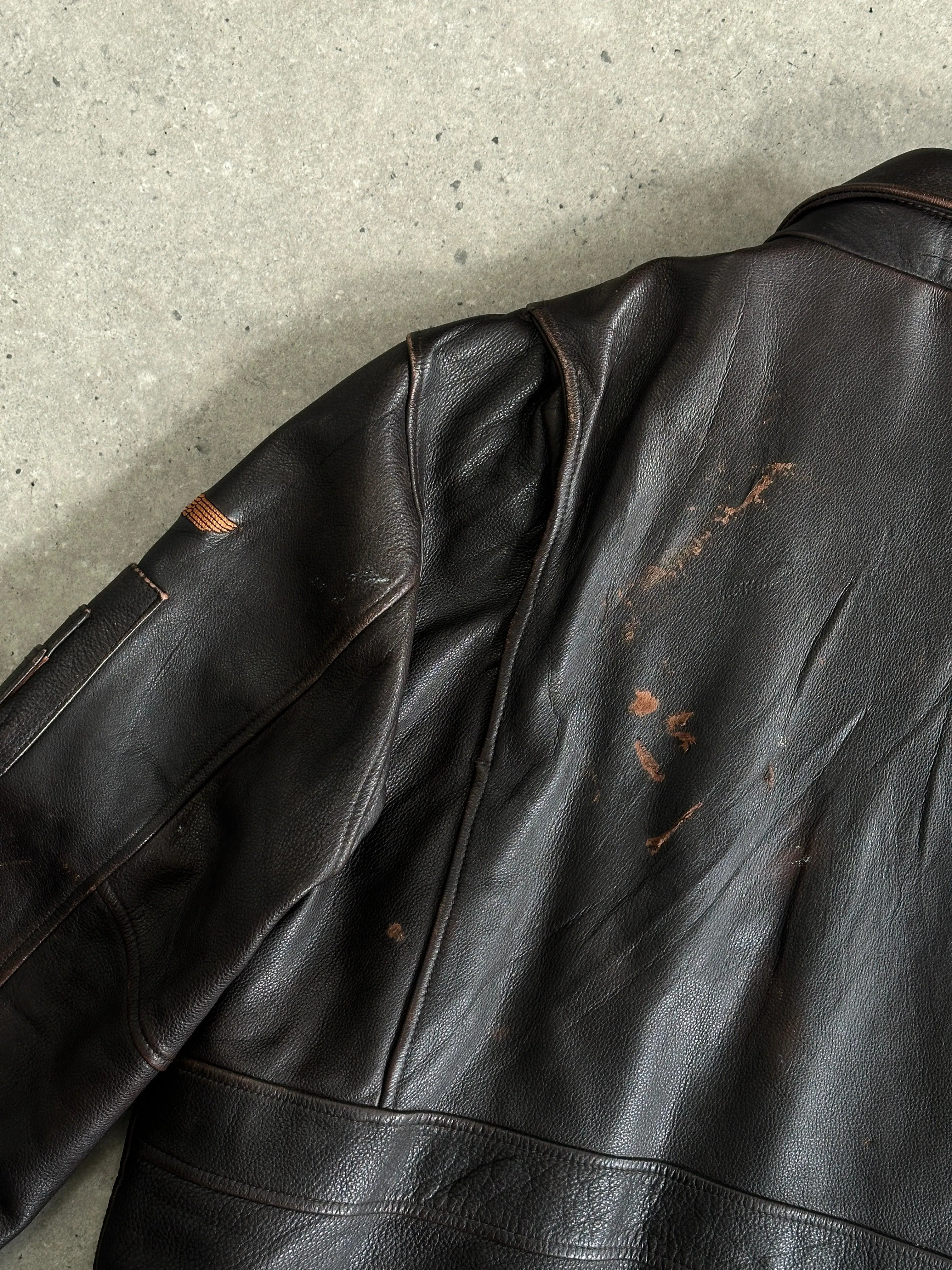 Vintage Distressed Leather Flight Jacket - XL/XXL