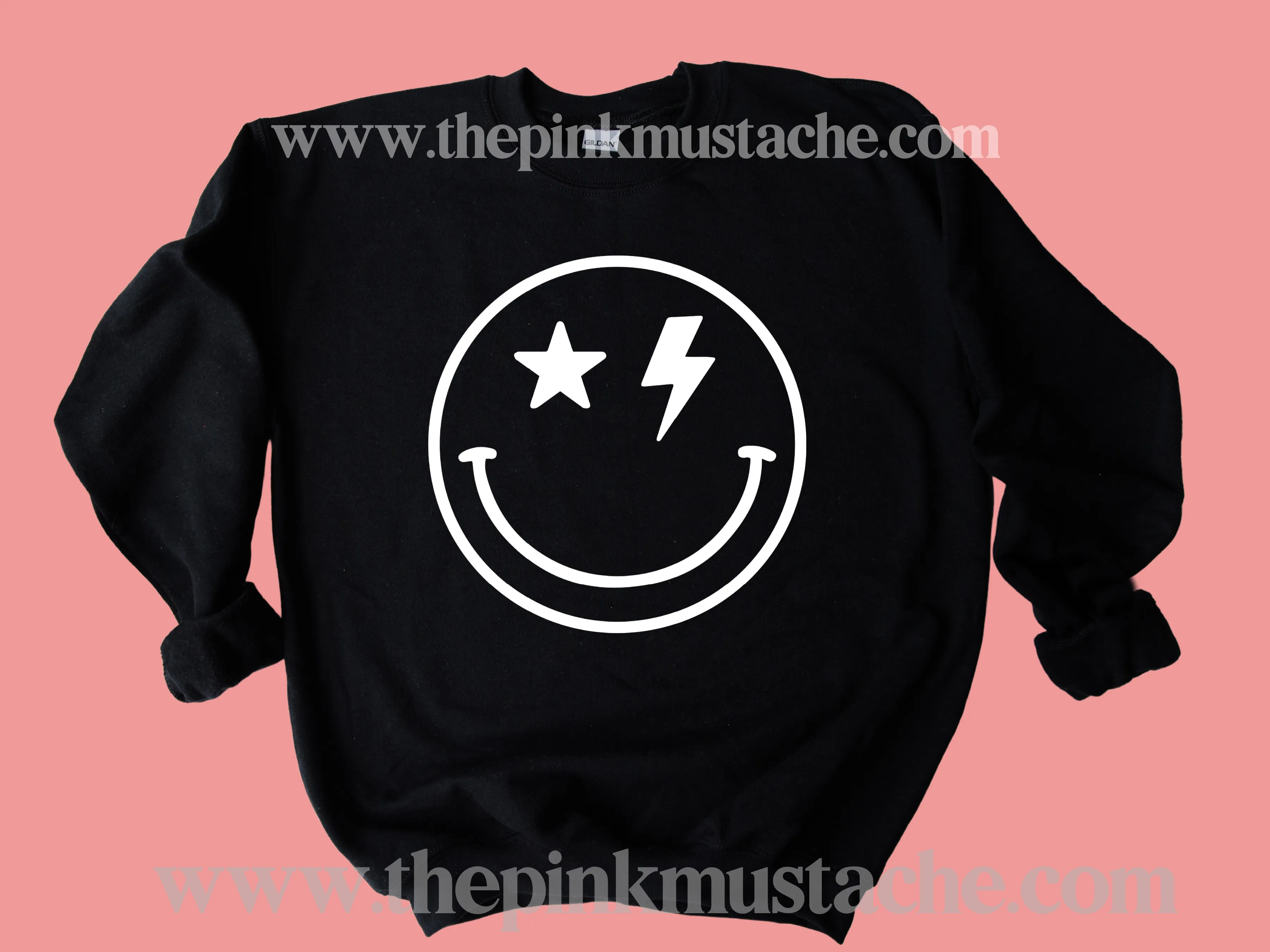 White Smiley Face on a Black Sweatshirt/ Super Cute Unisex Sized Sweatshirt/ Youth and Adult Options