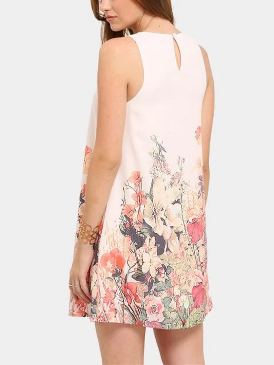 Wholesale Round Sleeveless Neck Floral Print Mini Dress