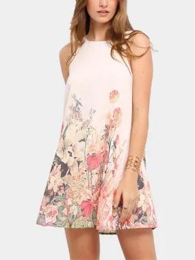 Wholesale Round Sleeveless Neck Floral Print Mini Dress