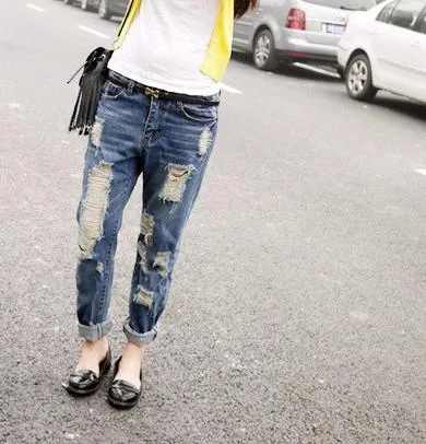 Women's Hole Loose Denim Boyfriend Jeans