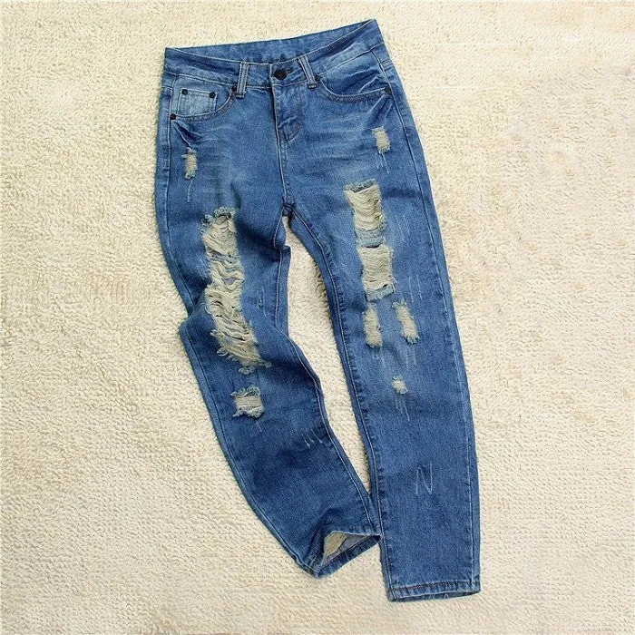 Women's Hole Loose Denim Boyfriend Jeans