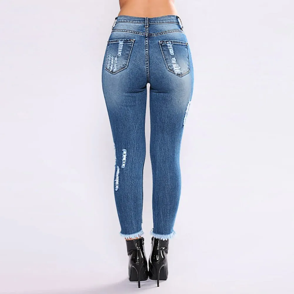 Women's Spring/Autumn High Waist Stretch Slim Ripped Jeans